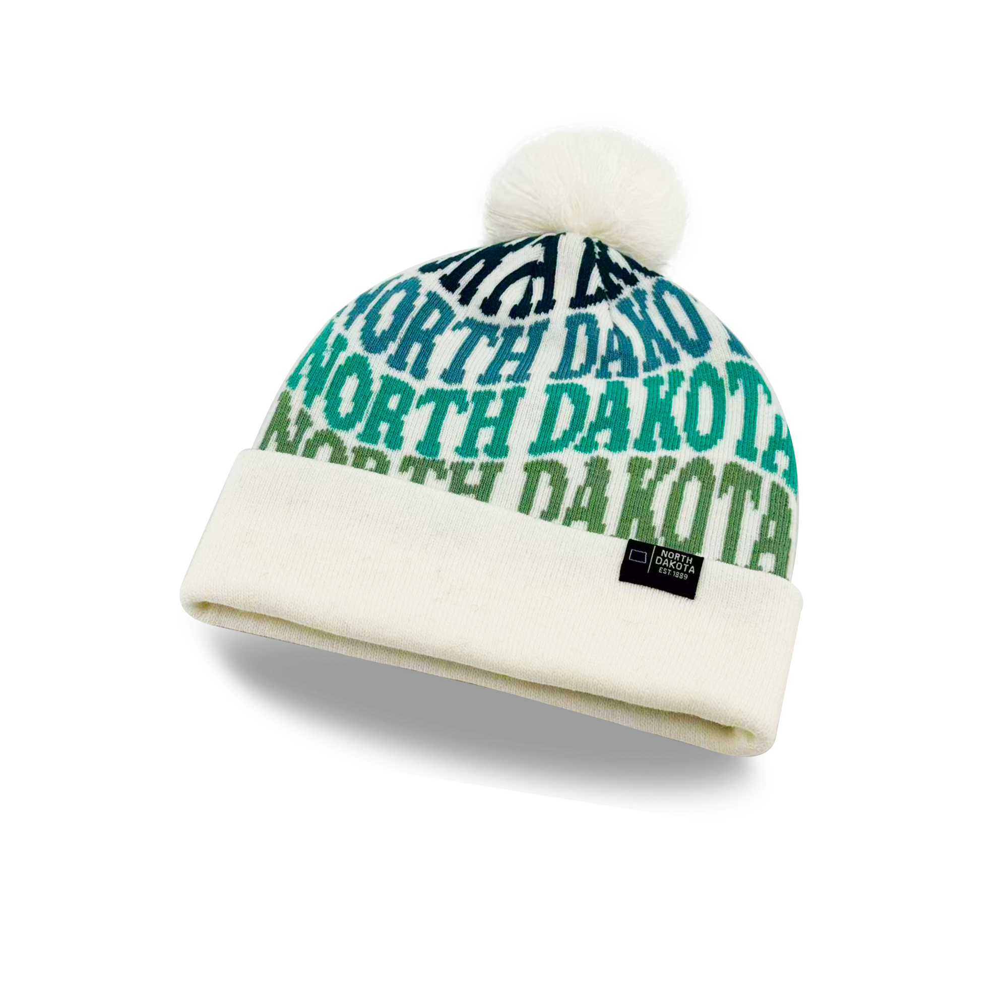 North Dakota Colorful Letter Knit Beanie Retro Pom Pom Winter Hat with Bold Typography