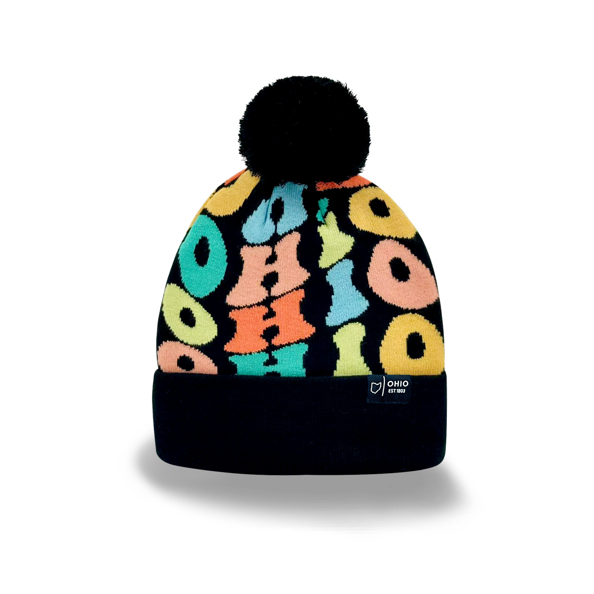 OHIO Colorful Knit Pom Pom Beanie - Retro Winter Warm Hat
