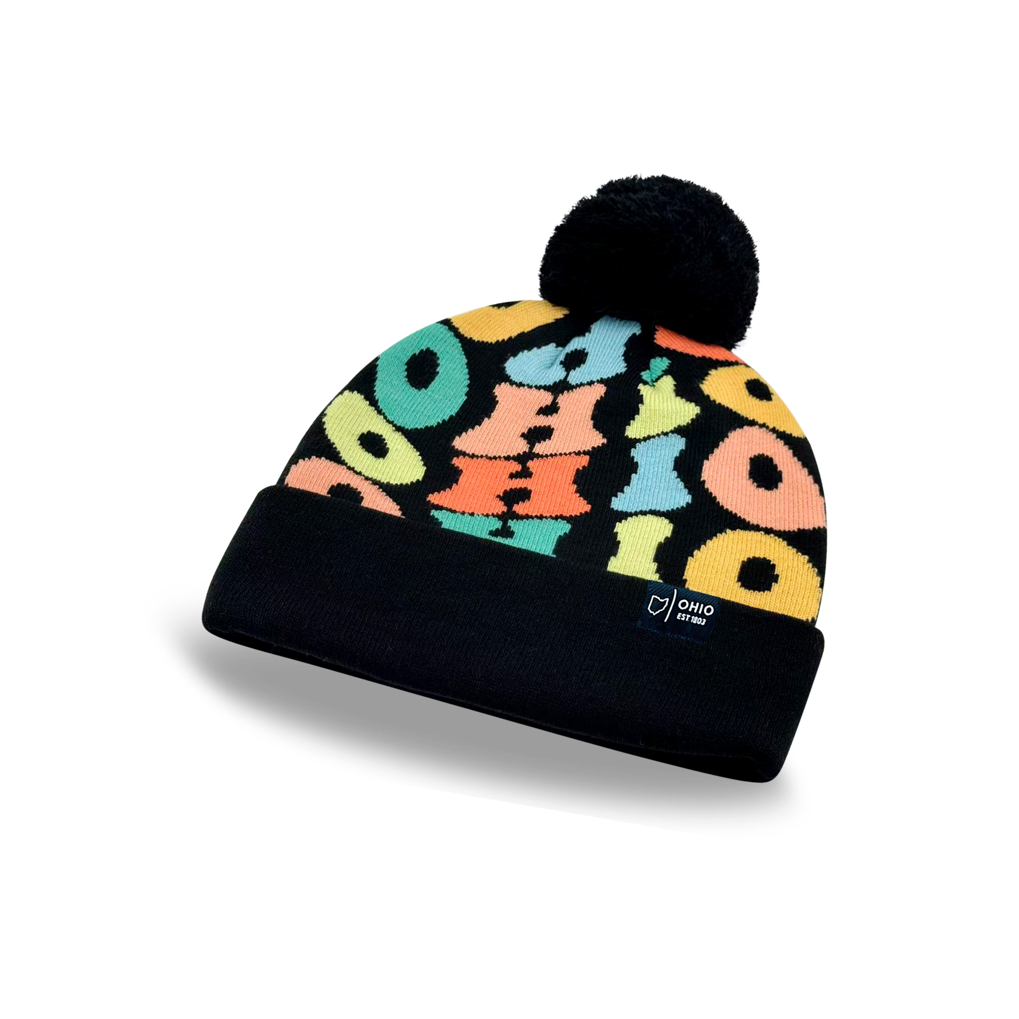 OHIO Colorful Knit Pom Pom Beanie - Retro Winter Warm Hat