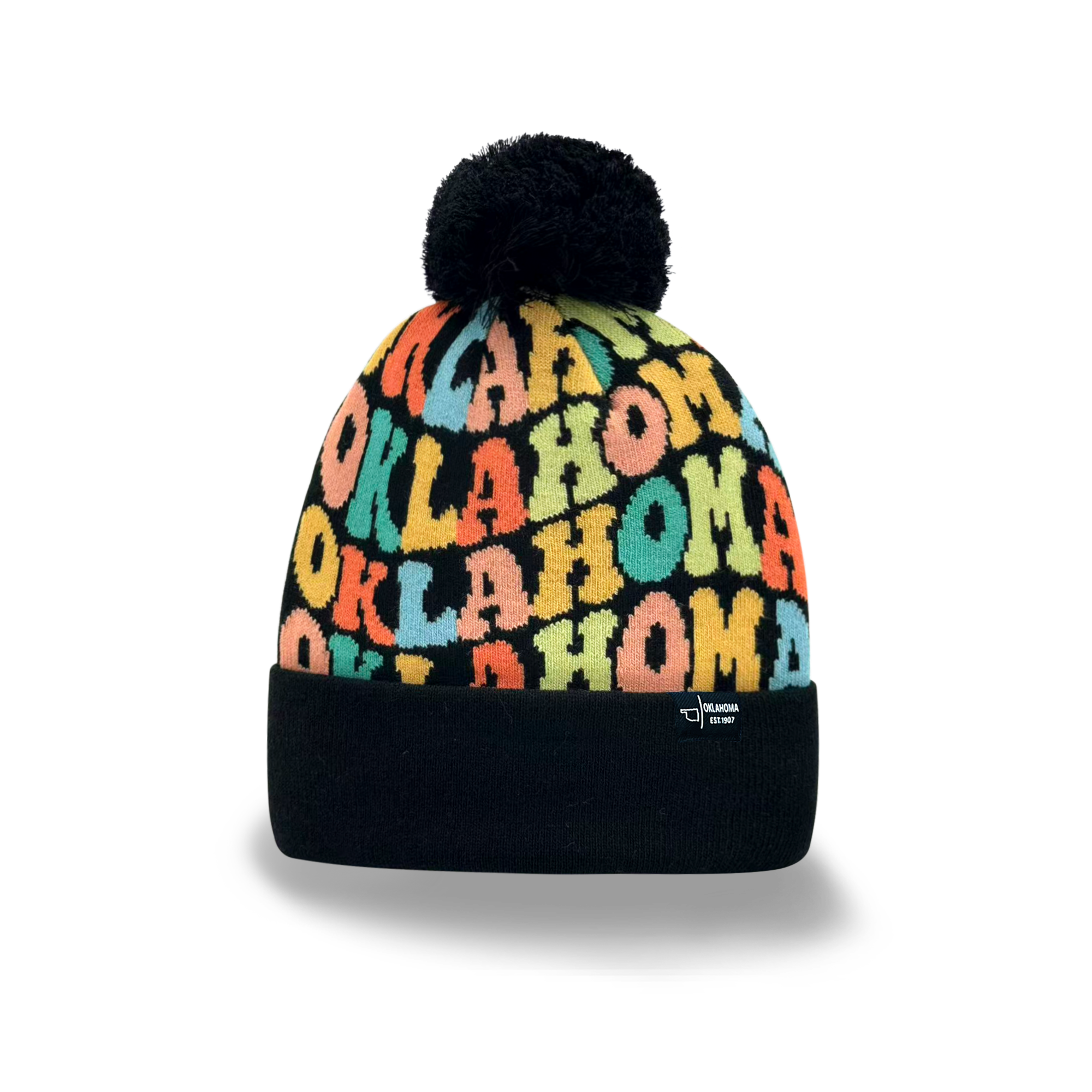 OKLAHOMA Colorful Knit Pom Pom Beanie - Retro Winter Hat
