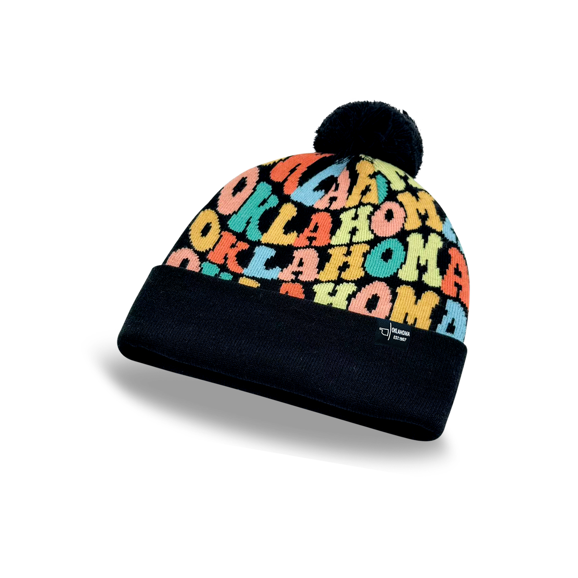 OKLAHOMA Colorful Knit Pom Pom Beanie - Retro Winter Hat