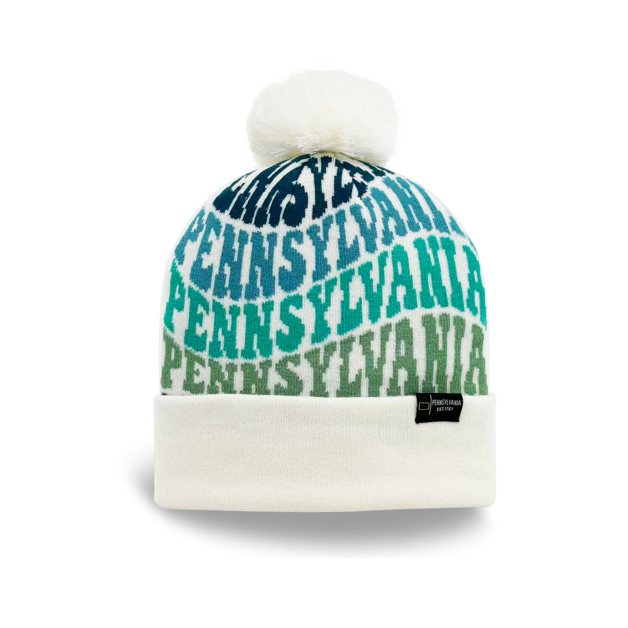 Pennsylvania Colorful Letter Knit Beanie Retro Pom Pom Winter Hat with Bold Typography
