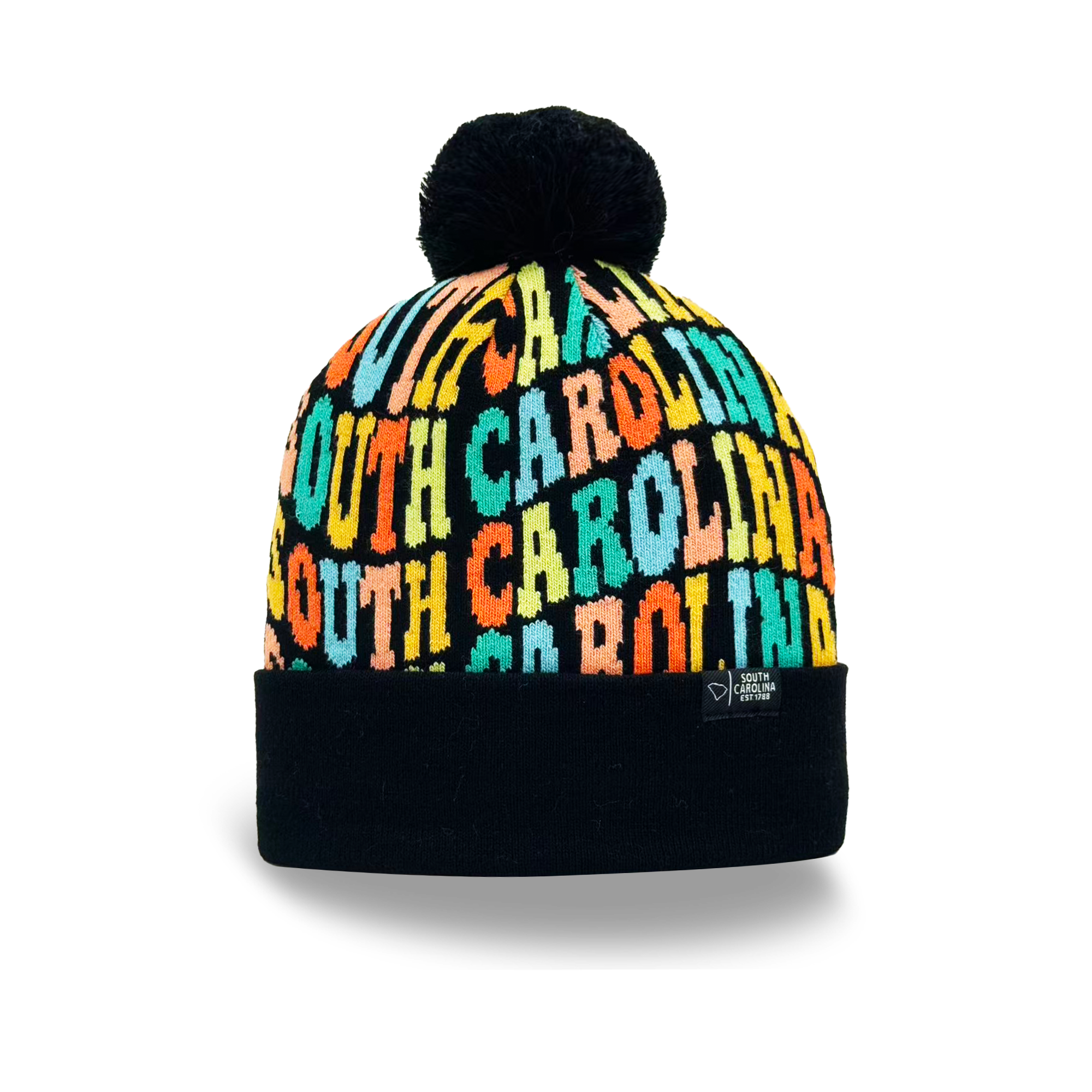 South Carolina Colorful Letter Knit Beanie Retro Pom Pom Winter Hat with Bold Typography