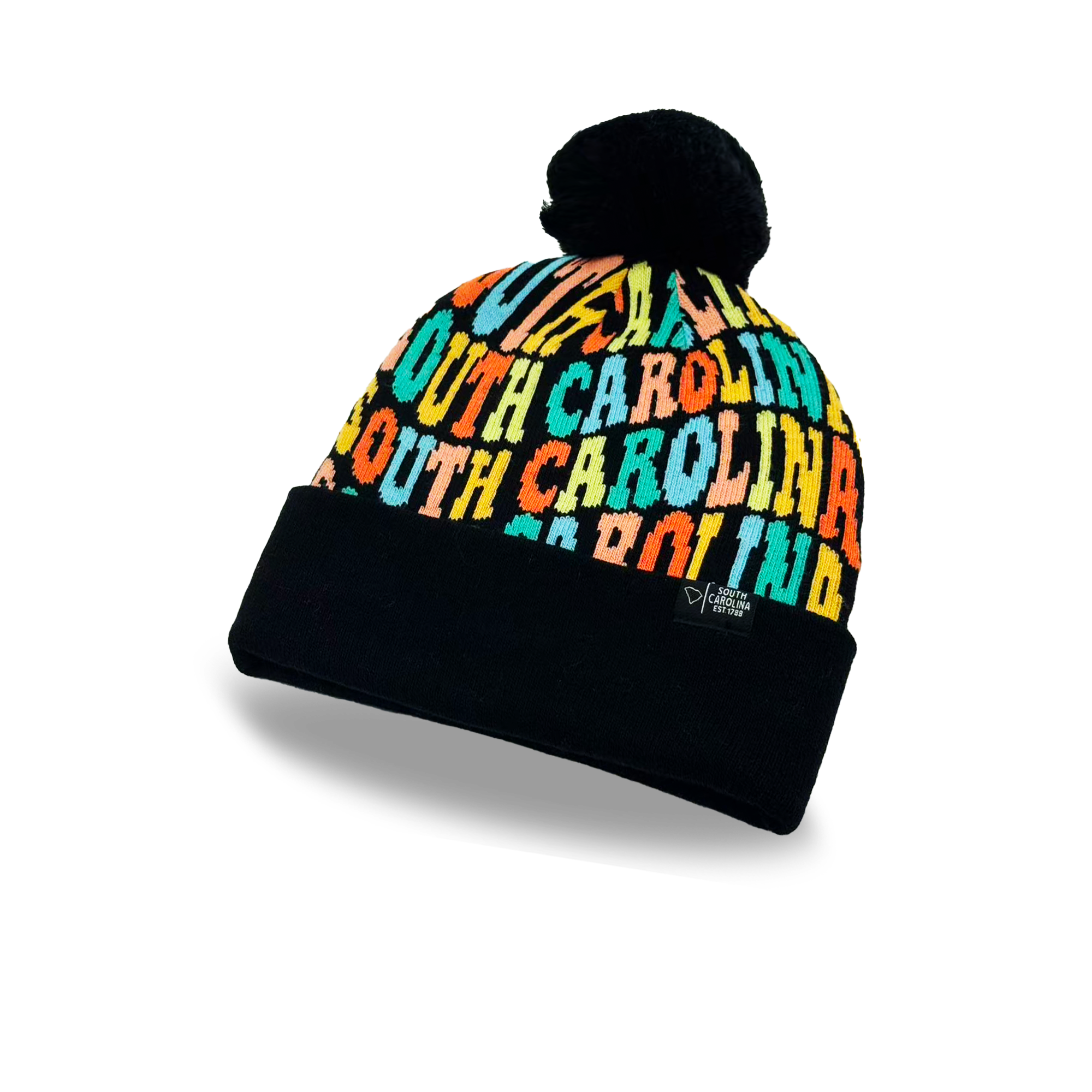 South Carolina Colorful Letter Knit Beanie Retro Pom Pom Winter Hat with Bold Typography