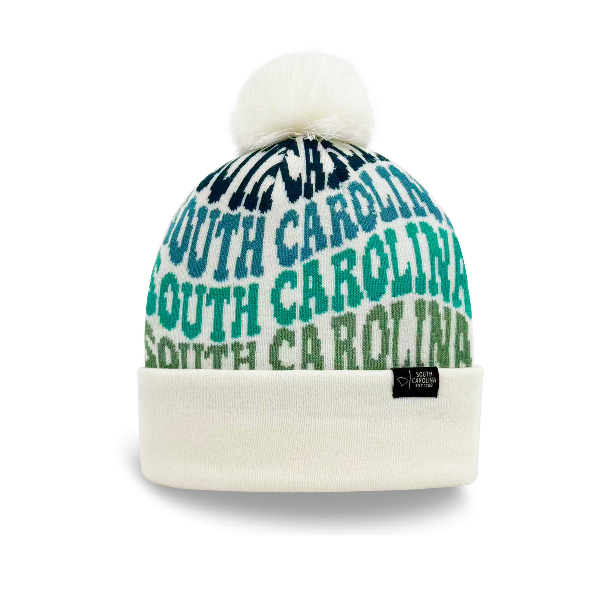 South Carolina Colorful Letter Knit Beanie Retro Pom Pom Winter Hat with Bold Typography