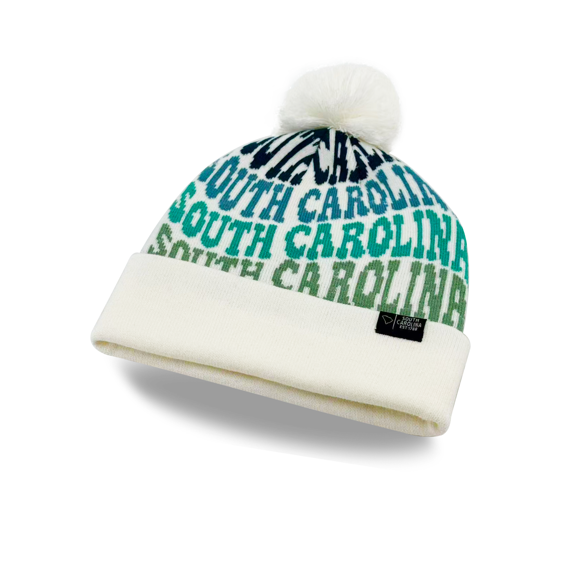 South Carolina Colorful Letter Knit Beanie Retro Pom Pom Winter Hat with Bold Typography