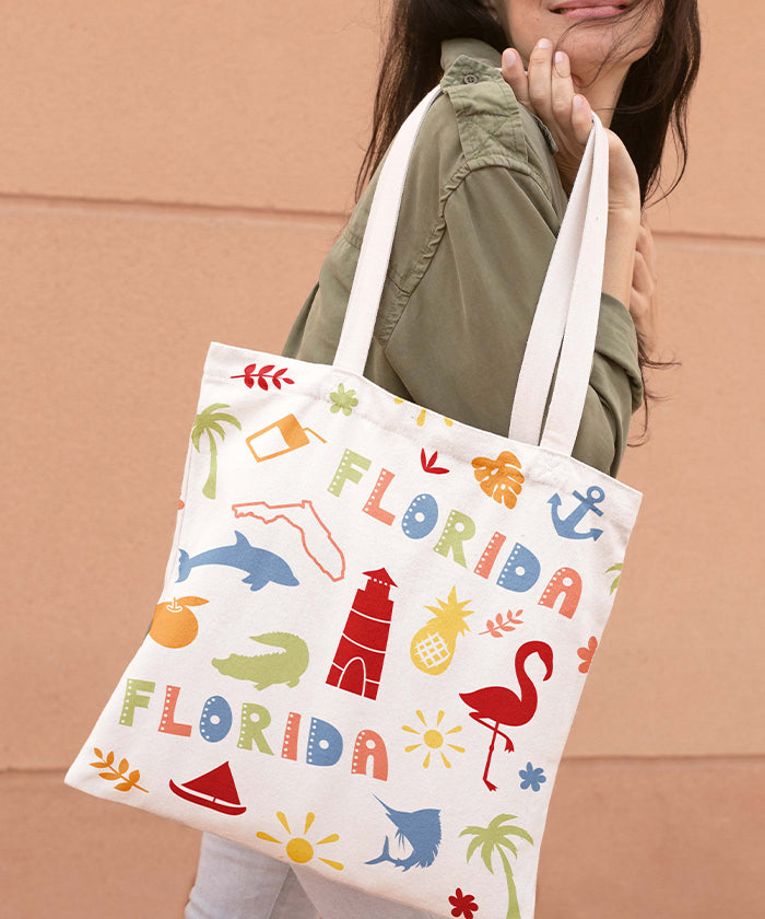 Florida Icon Canvas Tote Bag – Florida State Map Coastal Travel Souvenir Tote