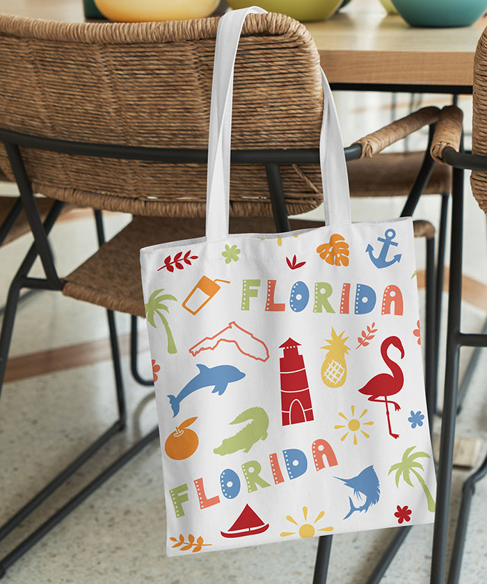 Florida Icon Canvas Tote Bag – Florida State Map Coastal Travel Souvenir Tote