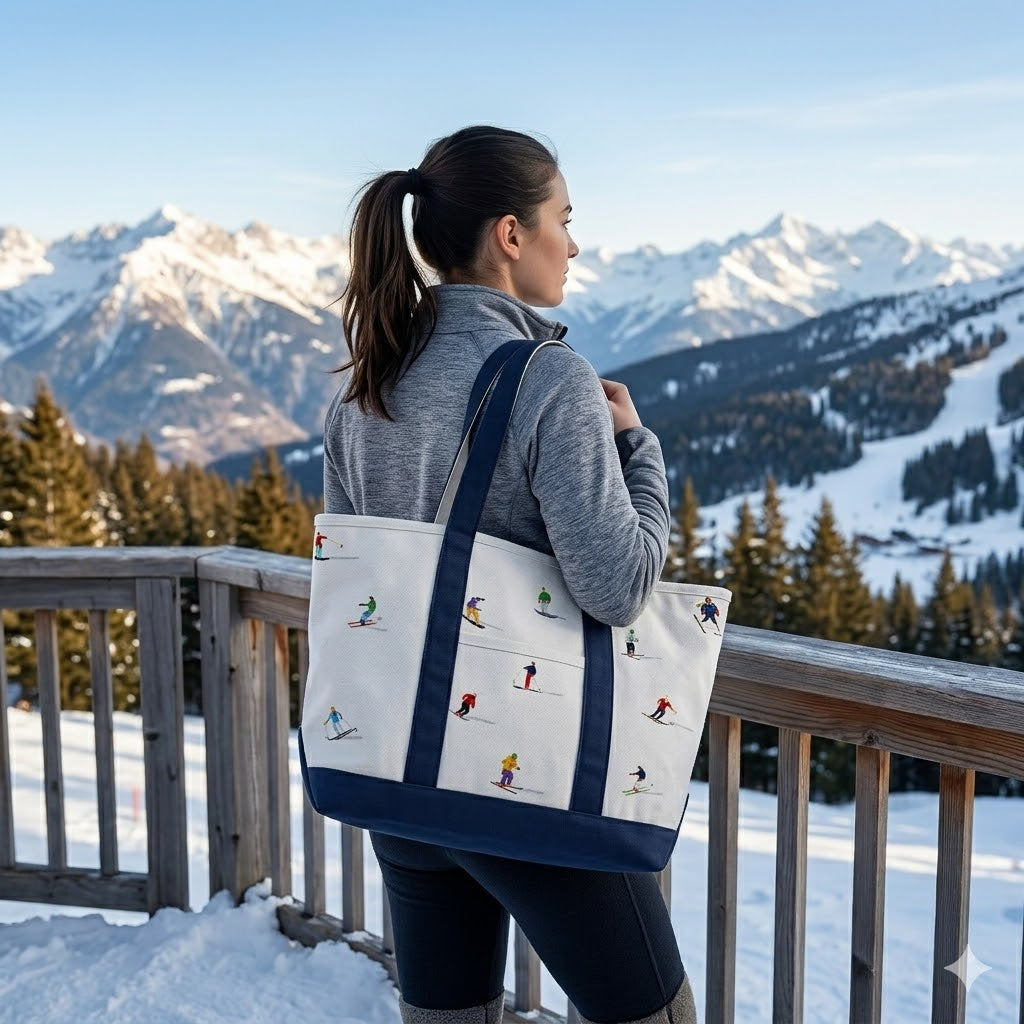 Ski Adventure Canvas Tote Bag – Winter Sports Travel Carryall