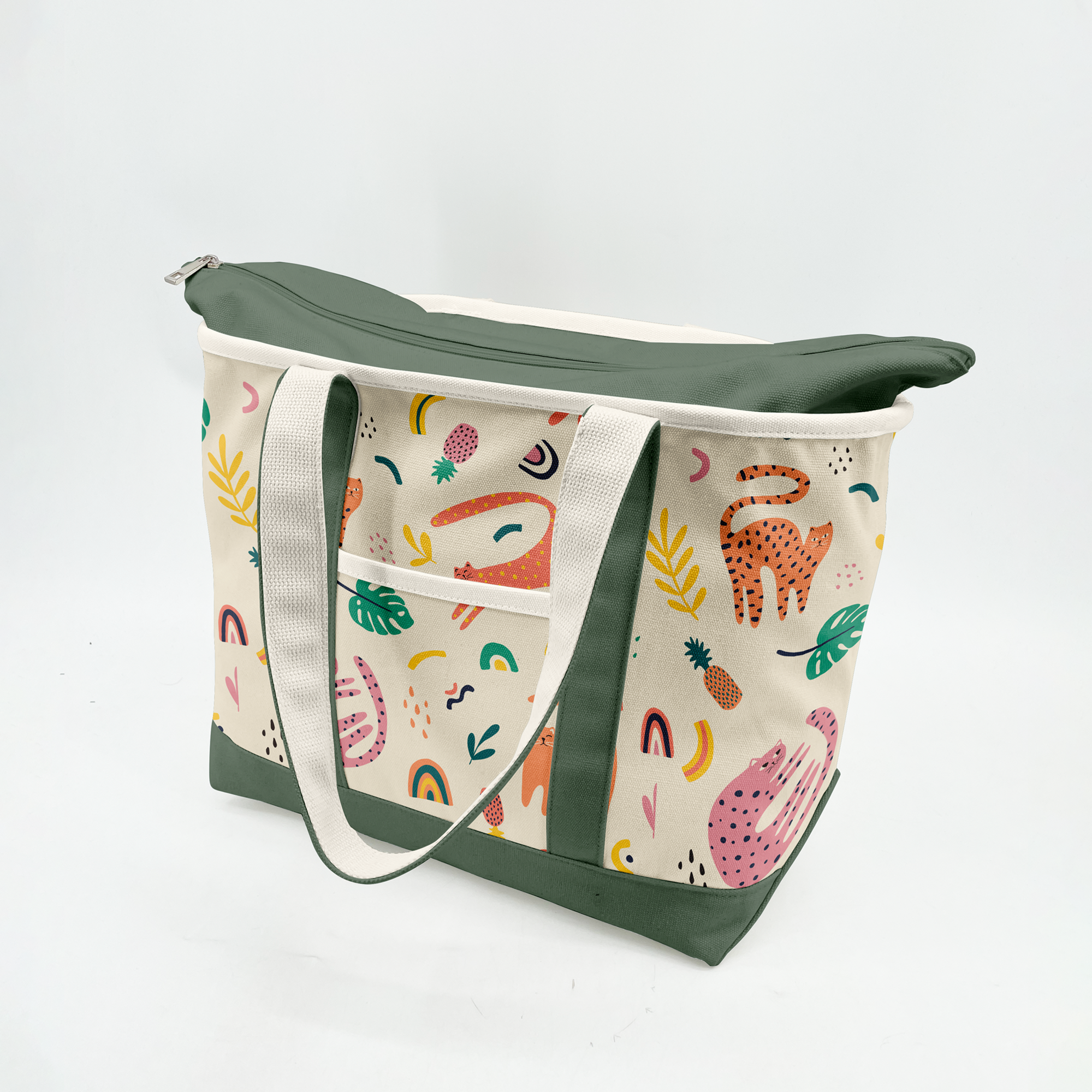 Playful Jungle Adventure Canvas Tote Bag – Tropical Animal Travel Carryall