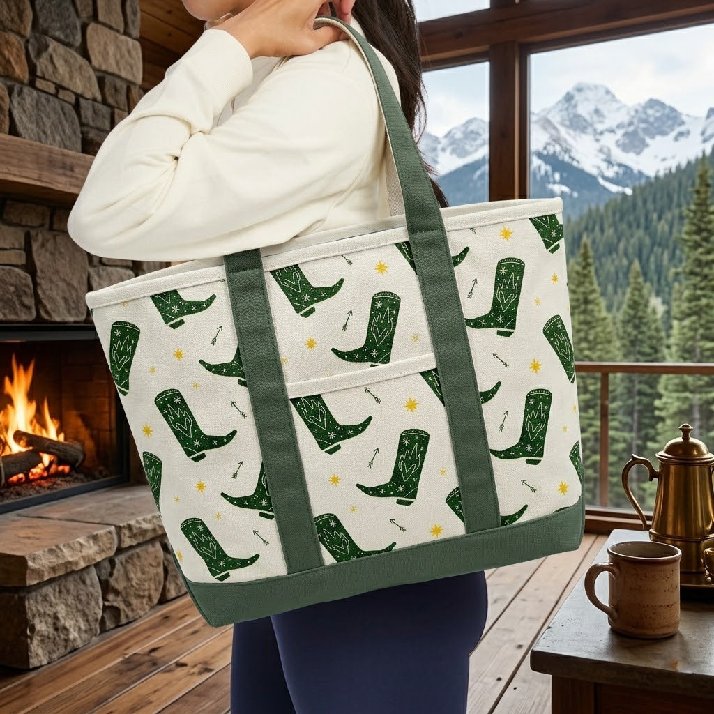 Western Cowboy Boots Canvas Tote Bag – Rustic Adventure Carryall