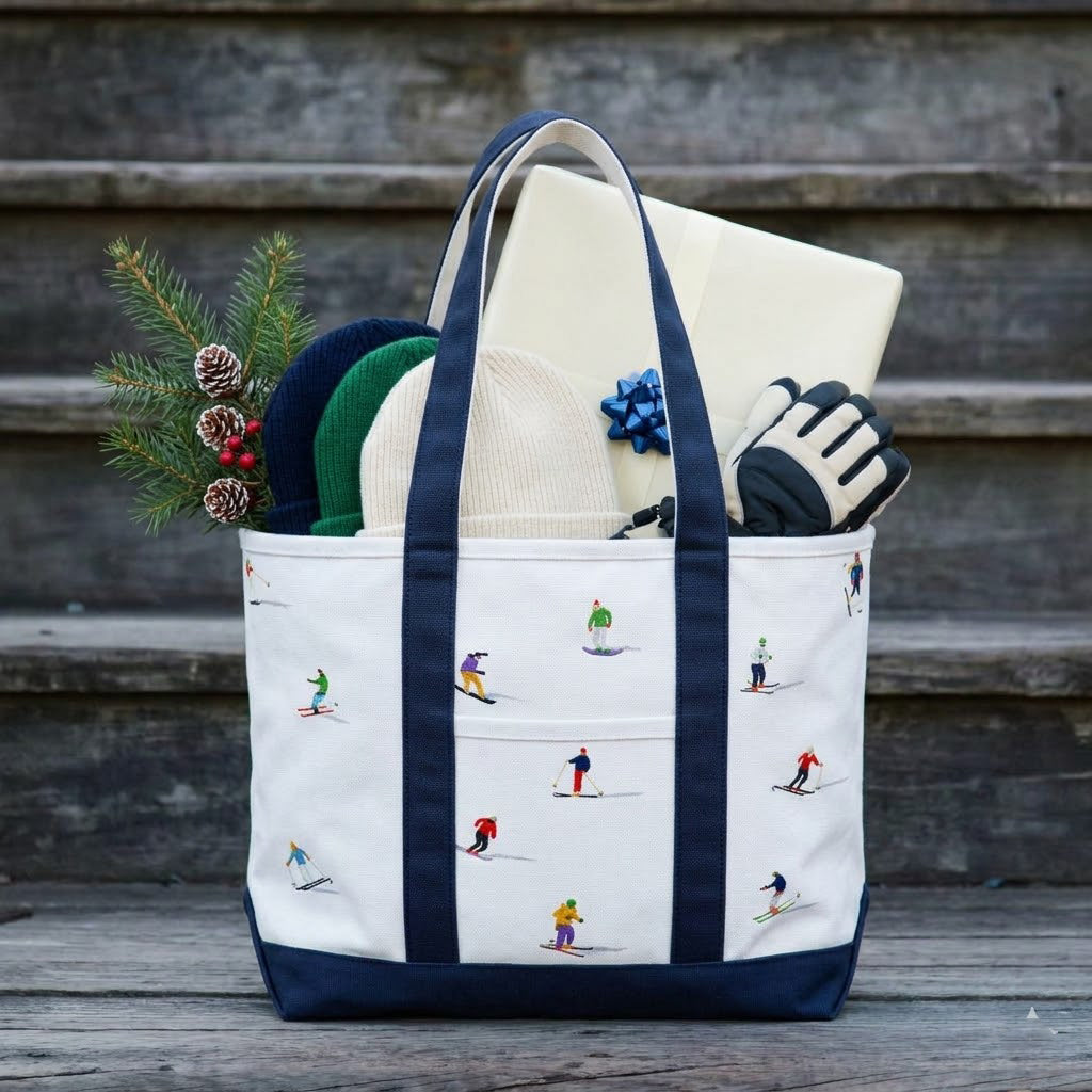 Ski Adventure Canvas Tote Bag – Winter Sports Travel Carryall