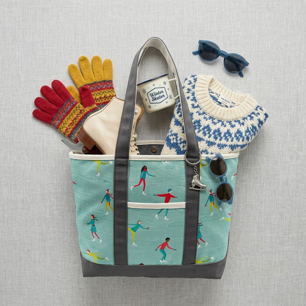 Ice Skating Adventure Canvas Tote Bag – Winter Recreation Travel Carryall