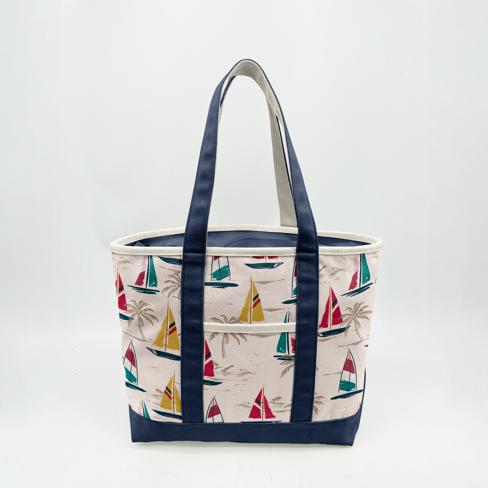 Coastal Sailboat Canvas Tote Bag ¨C Nautical Vacation Graphic Carryall