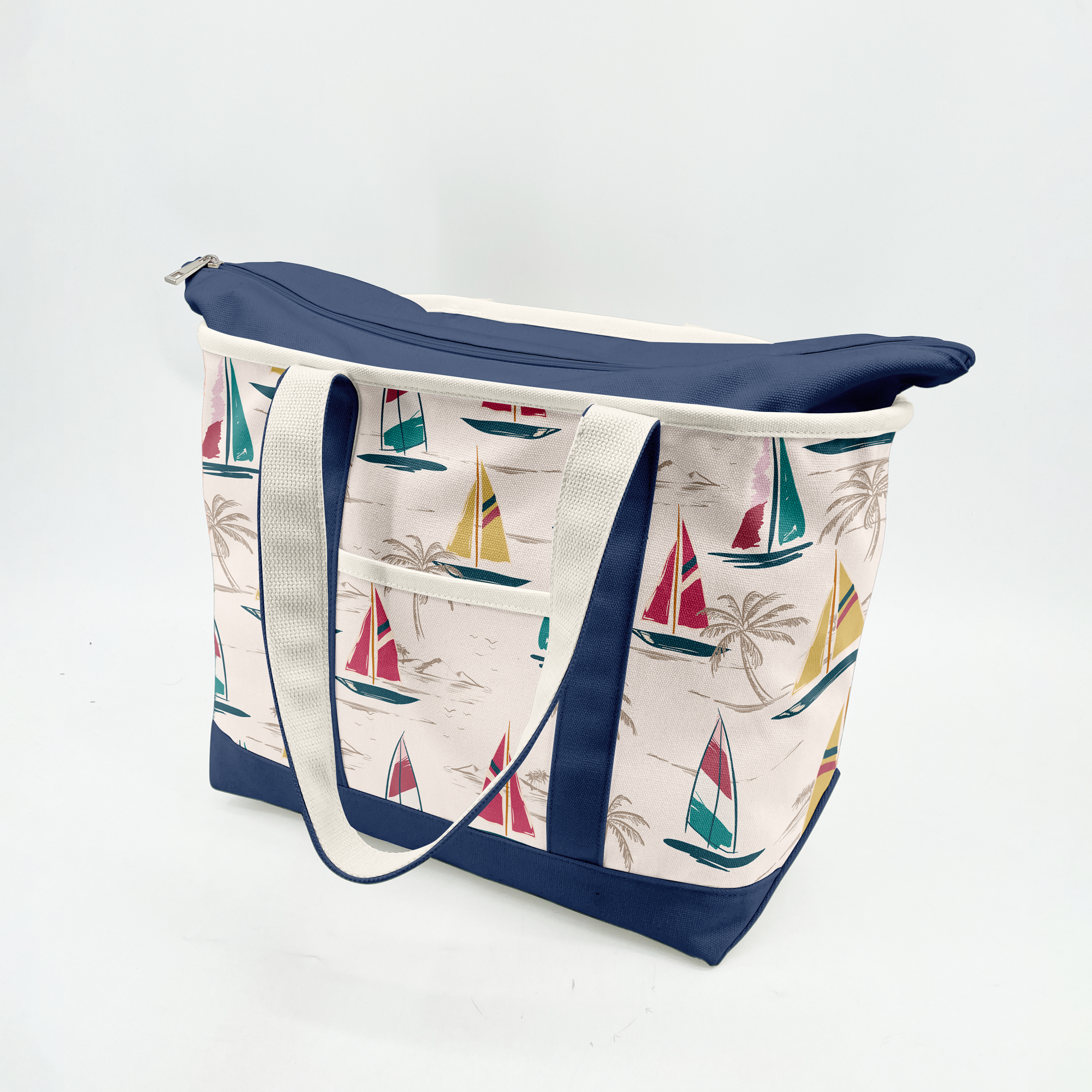 Coastal Sailboat Canvas Tote Bag ¨C Nautical Vacation Graphic Carryall