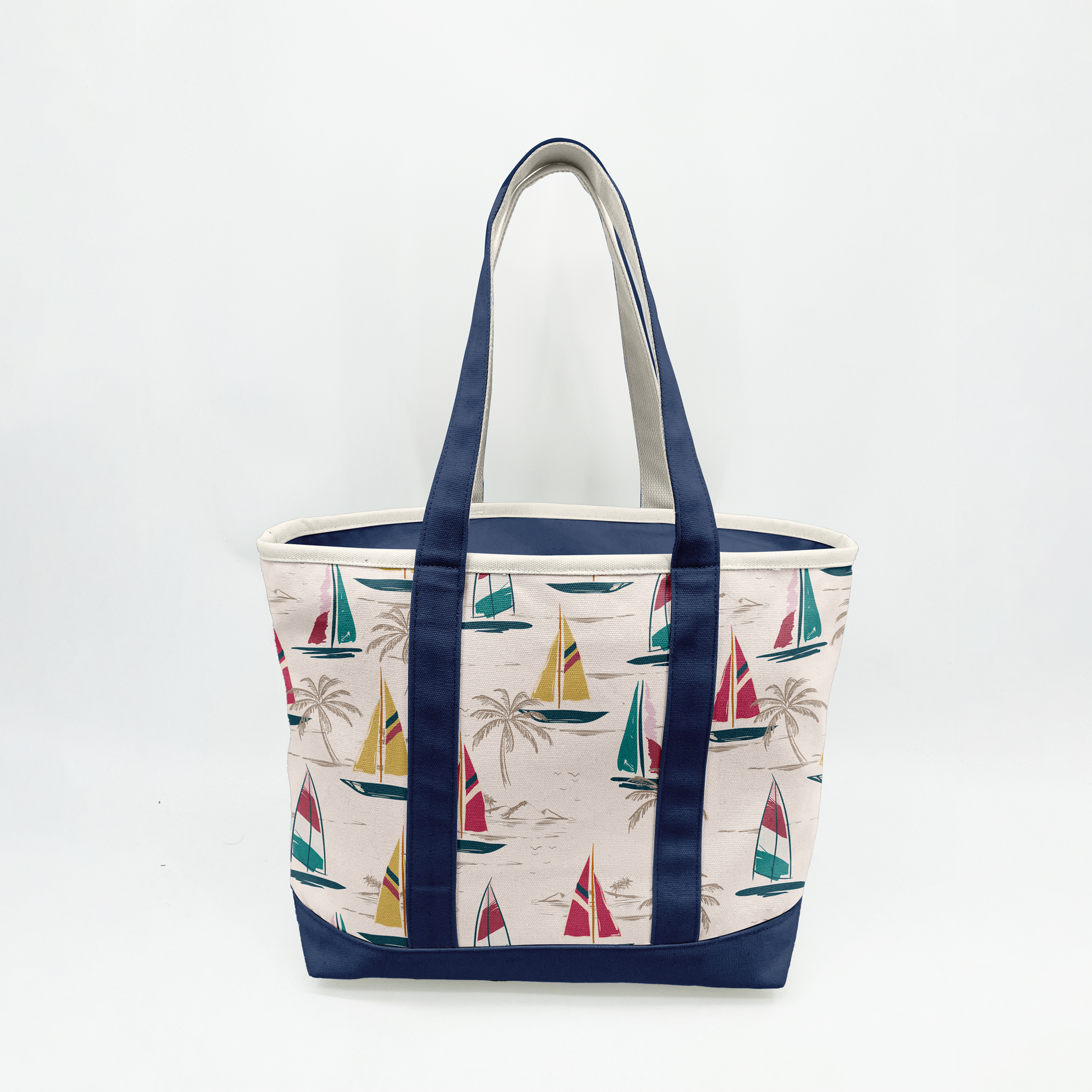 Coastal Sailboat Canvas Tote Bag ¨C Nautical Vacation Graphic Carryall
