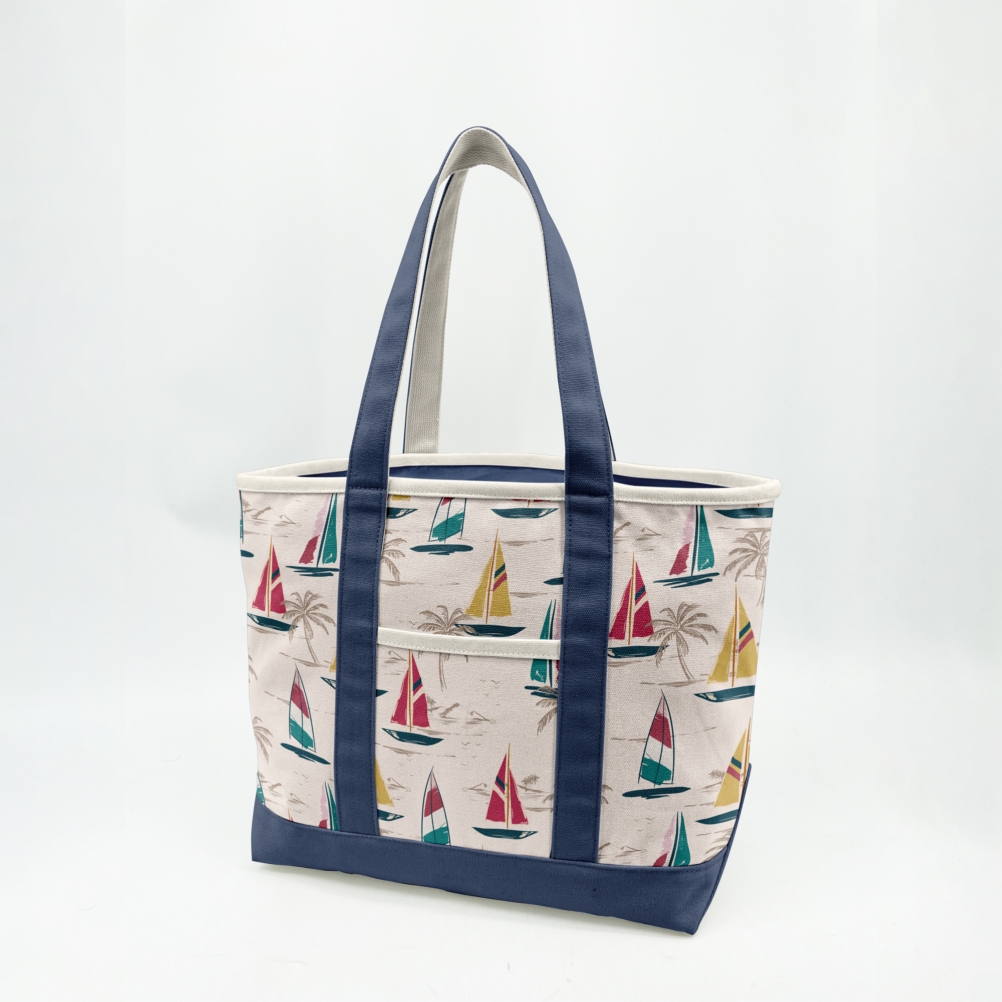 Coastal Sailboat Canvas Tote Bag ¨C Nautical Vacation Graphic Carryall