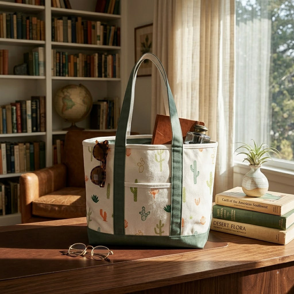 Desert Cactus Pattern Canvas Tote Bag – Southwestern Graphic Carryall