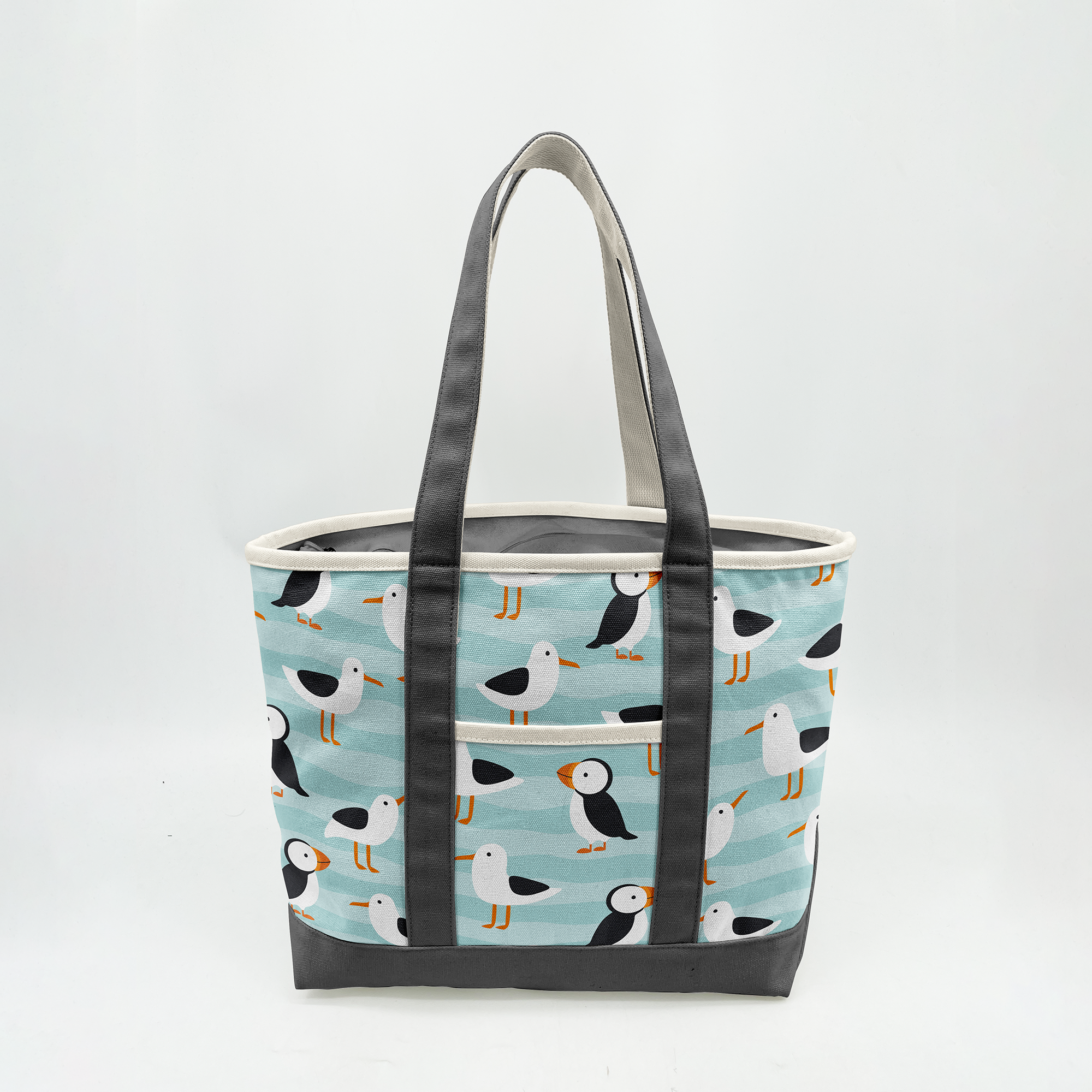 Coastal Puffin & Seagull Canvas Tote Bag ¨C Ocean Bird Travel Carryall