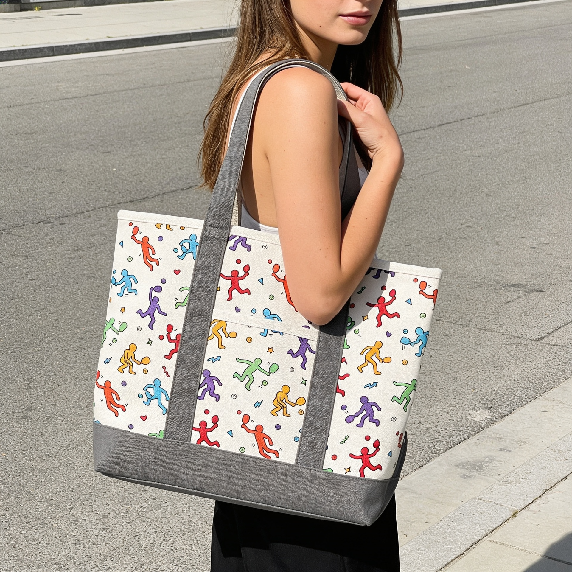 Color Pop Pickleball Canvas Tote Bag ¨C Retro Sports Graphic Carryall