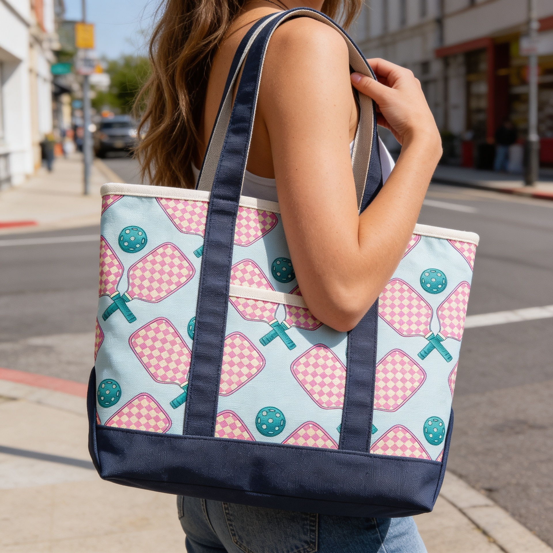 Retro Pickleball Paddle Canvas Tote Bag ¨C Checkerboard Sports Carryall