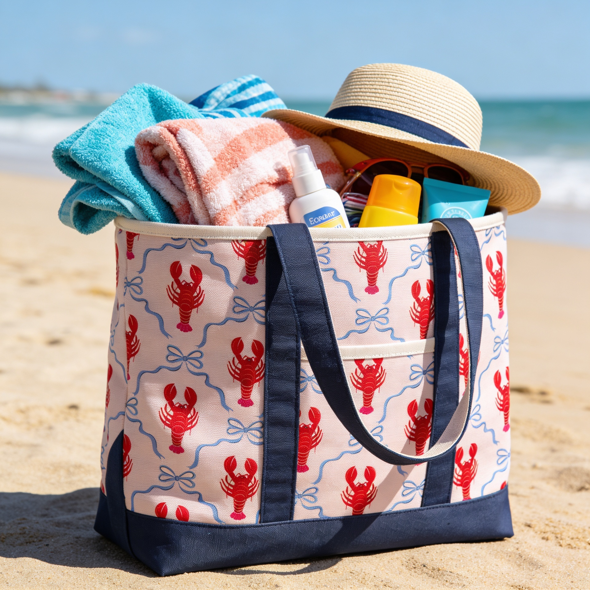 Coastal Lobster Canvas Tote Bag ¨C Nautical Seafood Market Carryall