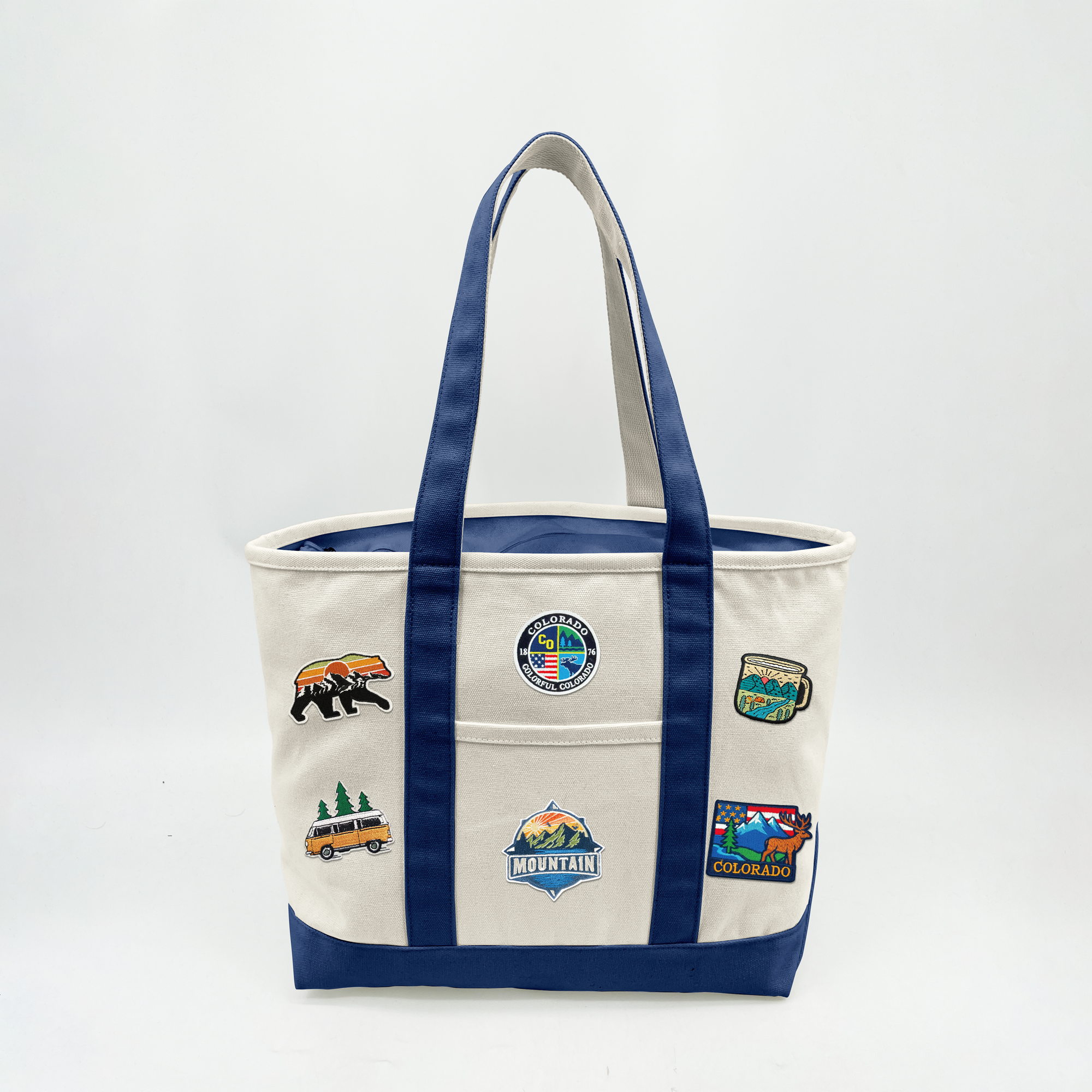 Colorado Adventure Patch Canvas Tote Bag – Mountain Travel Graphic Carryall