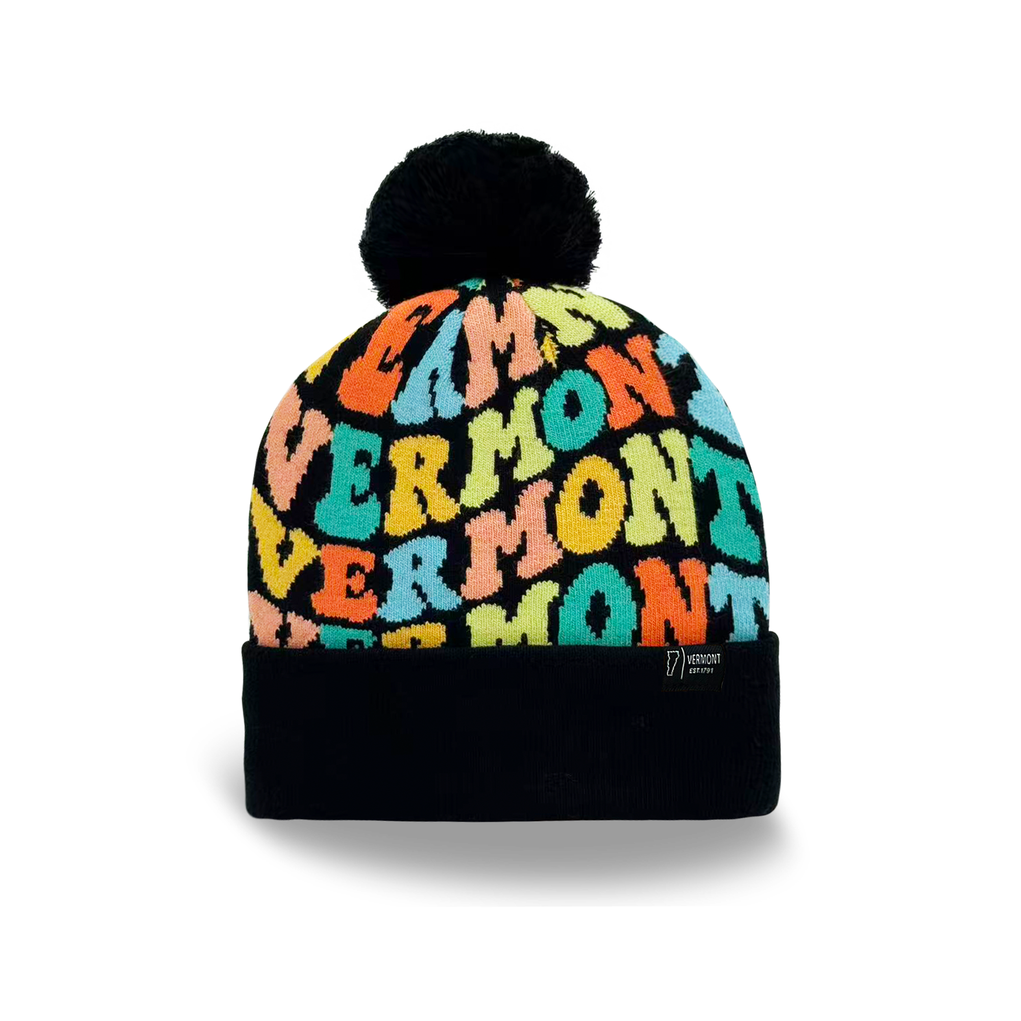 Vermont Colorful Letter Beanie Winter Knit Hat with Pom Pom for Cold Weather