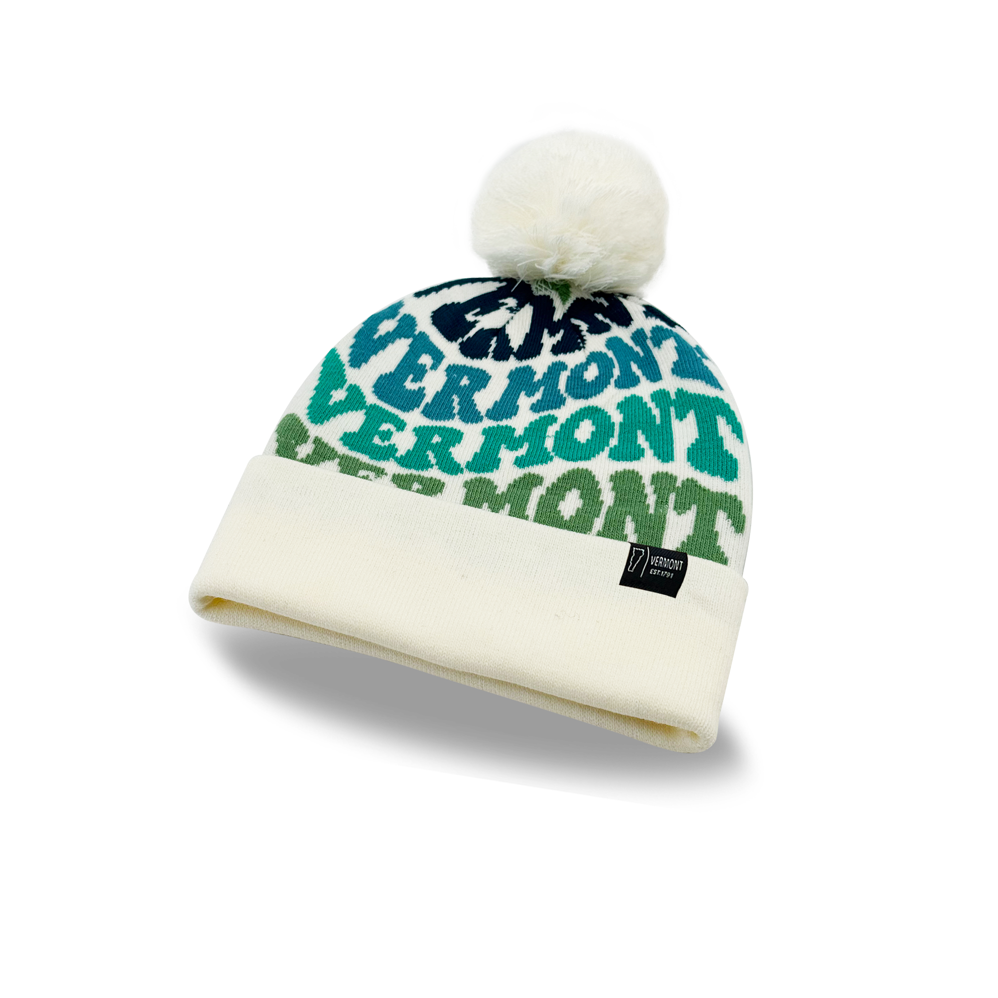 Vermont Colorful Letter Beanie Winter Knit Hat with Pom Pom for Cold Weather
