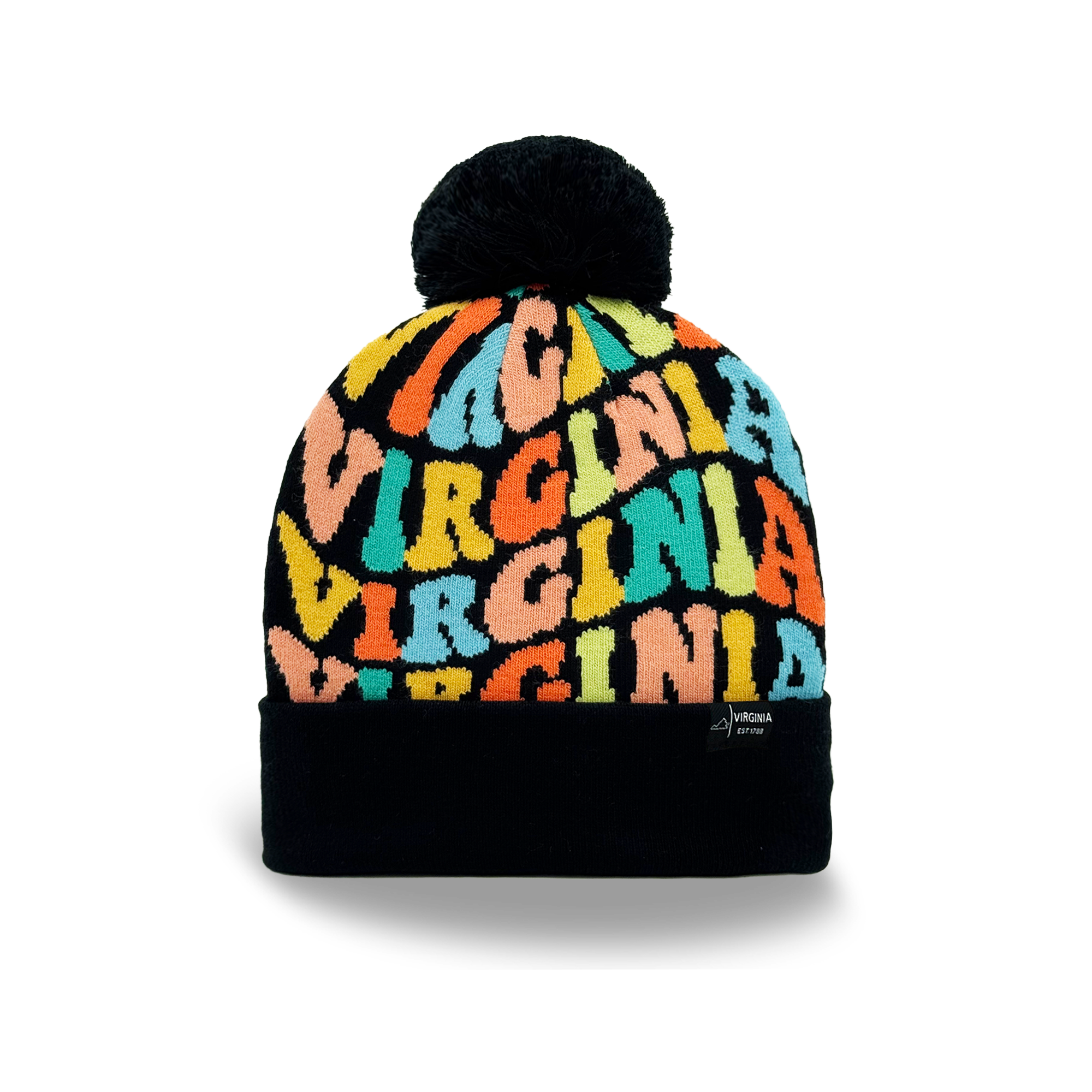 Virginia Colorful Letter Beanie Winter Knit Hat with Pom Pom for Cold Weather