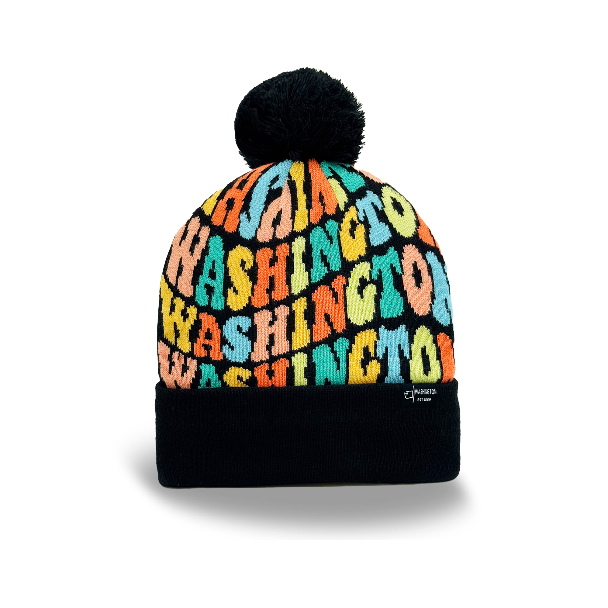 Washington Colorful Letter Beanie Winter Knit Hat with Pom Pom for Cold Weather