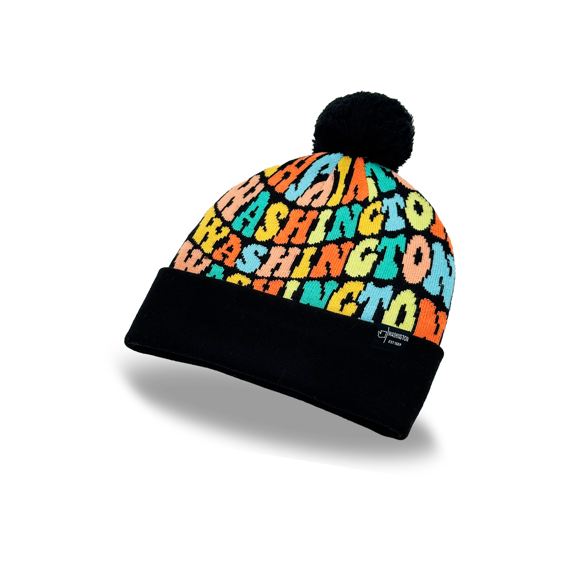 Washington Colorful Letter Beanie Winter Knit Hat with Pom Pom for Cold Weather