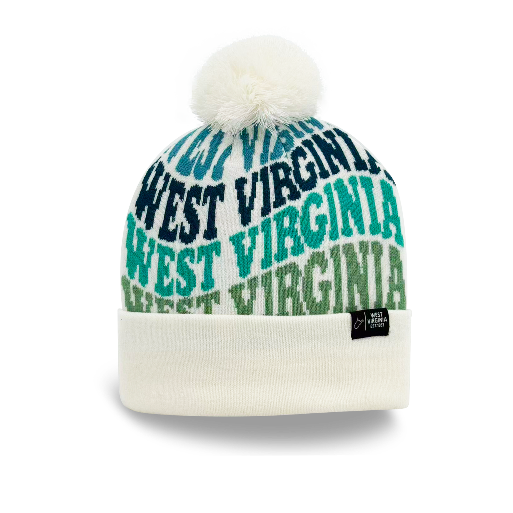 West Virginia Colorful Letter Knit Beanie Retro Pom Pom Winter Hat with Bold Typography