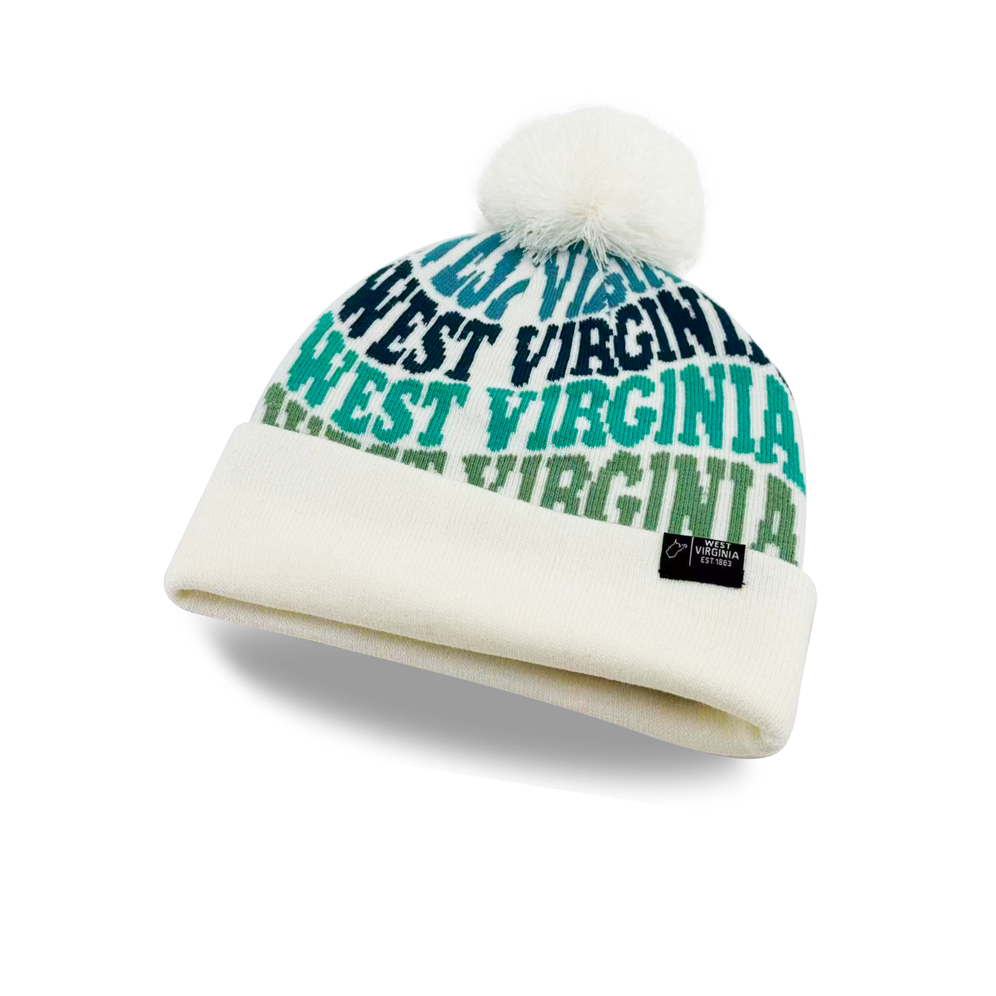 West Virginia Colorful Letter Knit Beanie Retro Pom Pom Winter Hat with Bold Typography