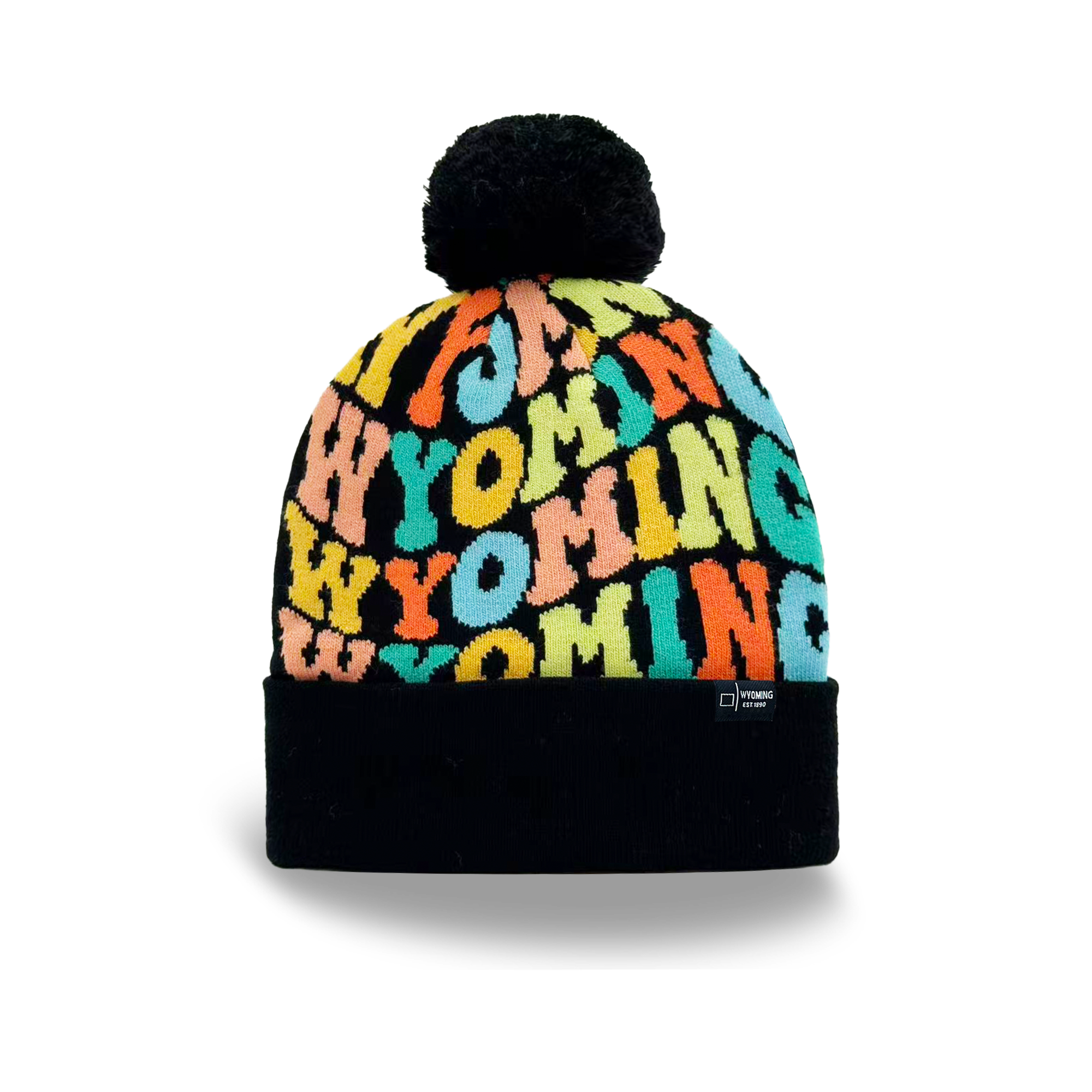 Wyoming Colorful Letter Beanie Winter Knit Hat with Pom Pom for Cold Weather