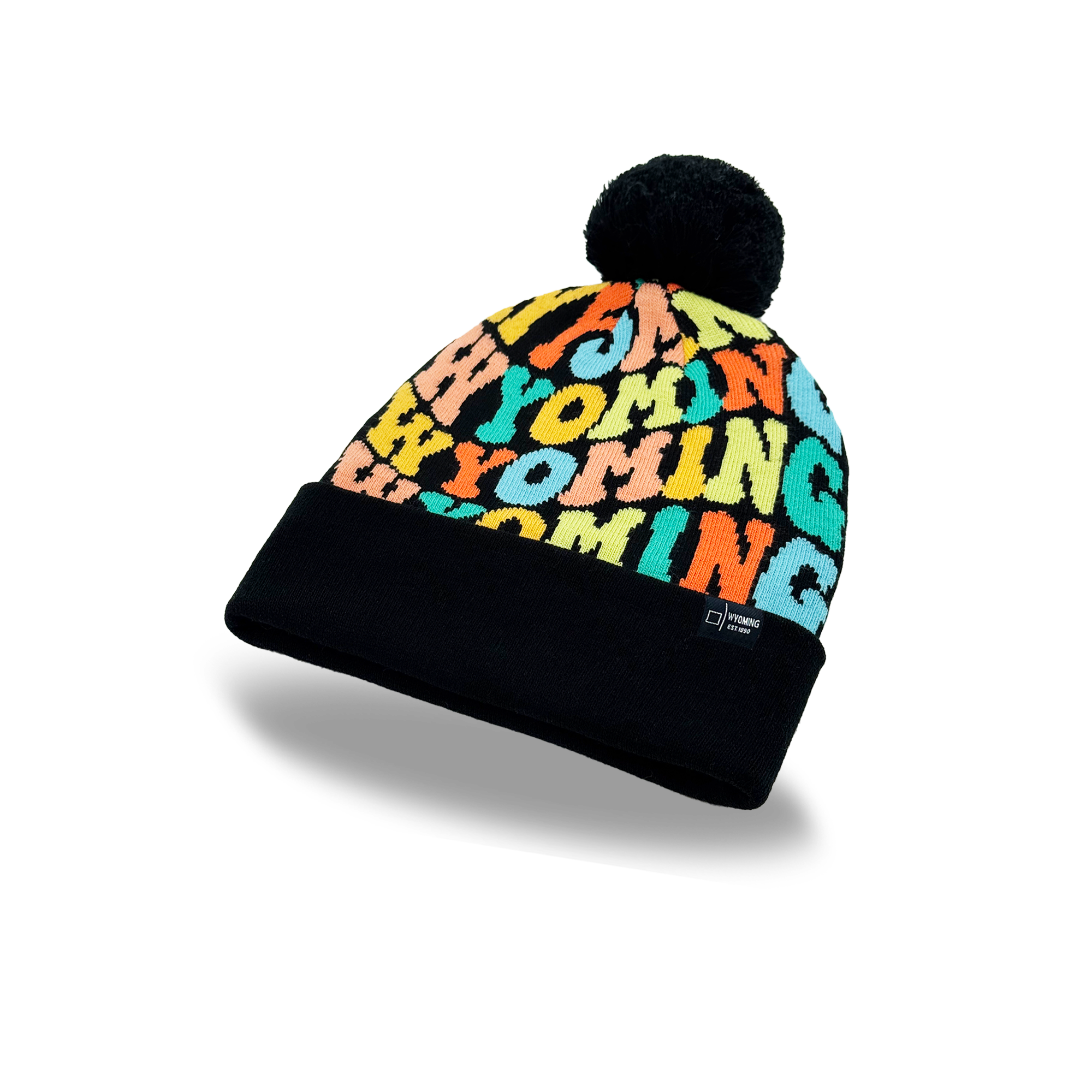 Wyoming Colorful Letter Beanie Winter Knit Hat with Pom Pom for Cold Weather