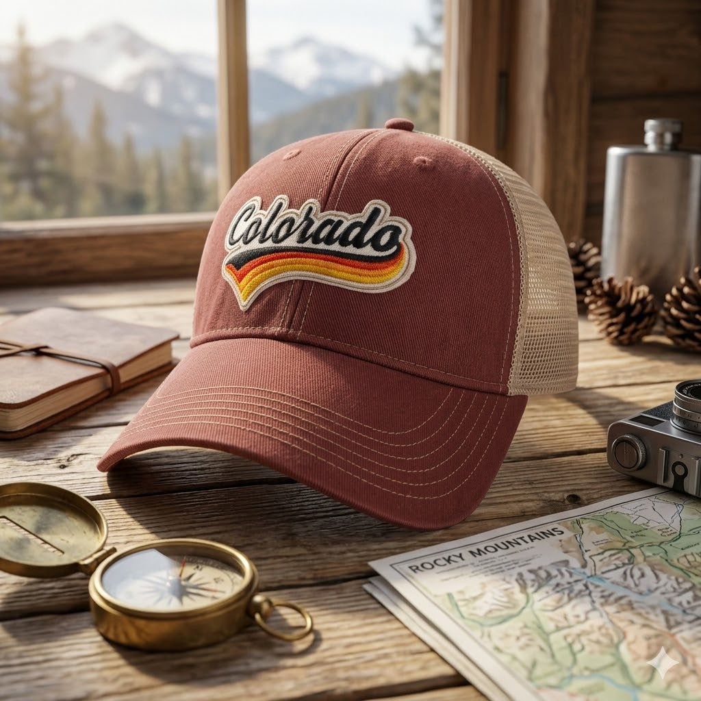 Colorado Retro Script Patch Trucker Hat Vintage Outdoor Mesh Cap