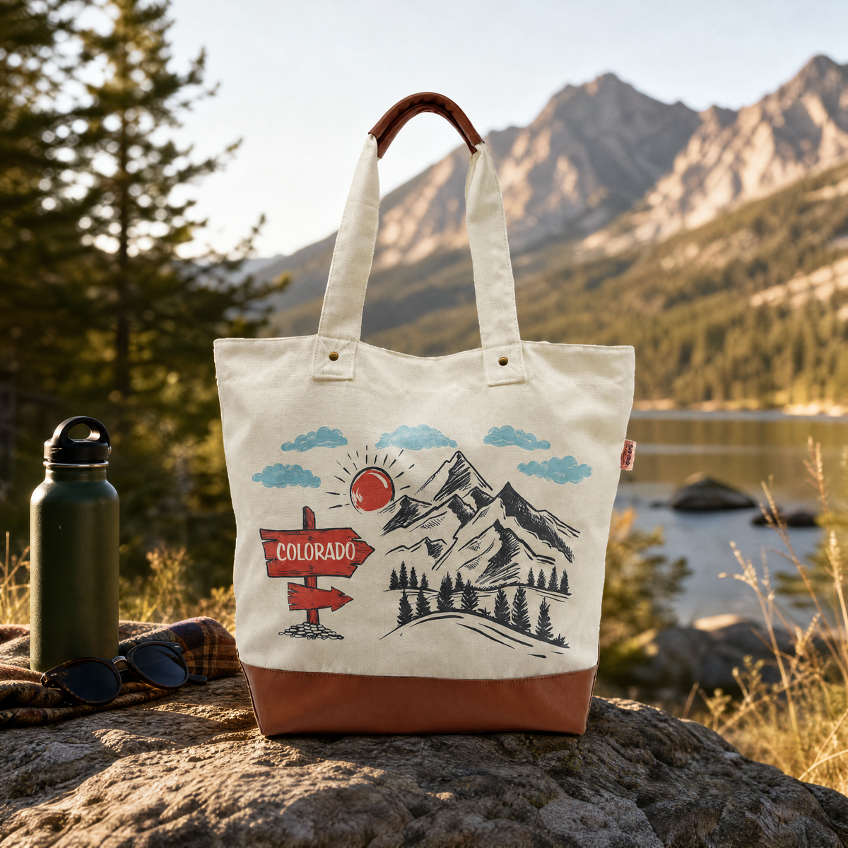 Colorado Mountain Trail Scenic Tote Bag – Vintage Outdoor Travel Souvenir Shoulder Bag