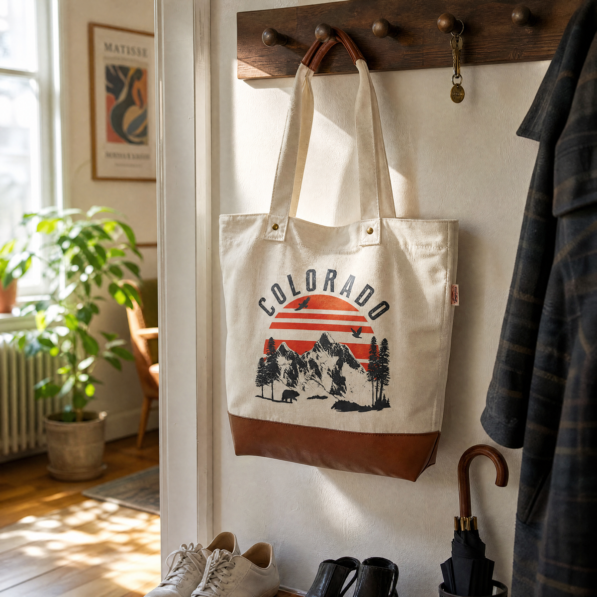Colorado Mountain Sunset Scenic Tote Bag – Vintage Outdoor Travel Souvenir Shoulder Bag